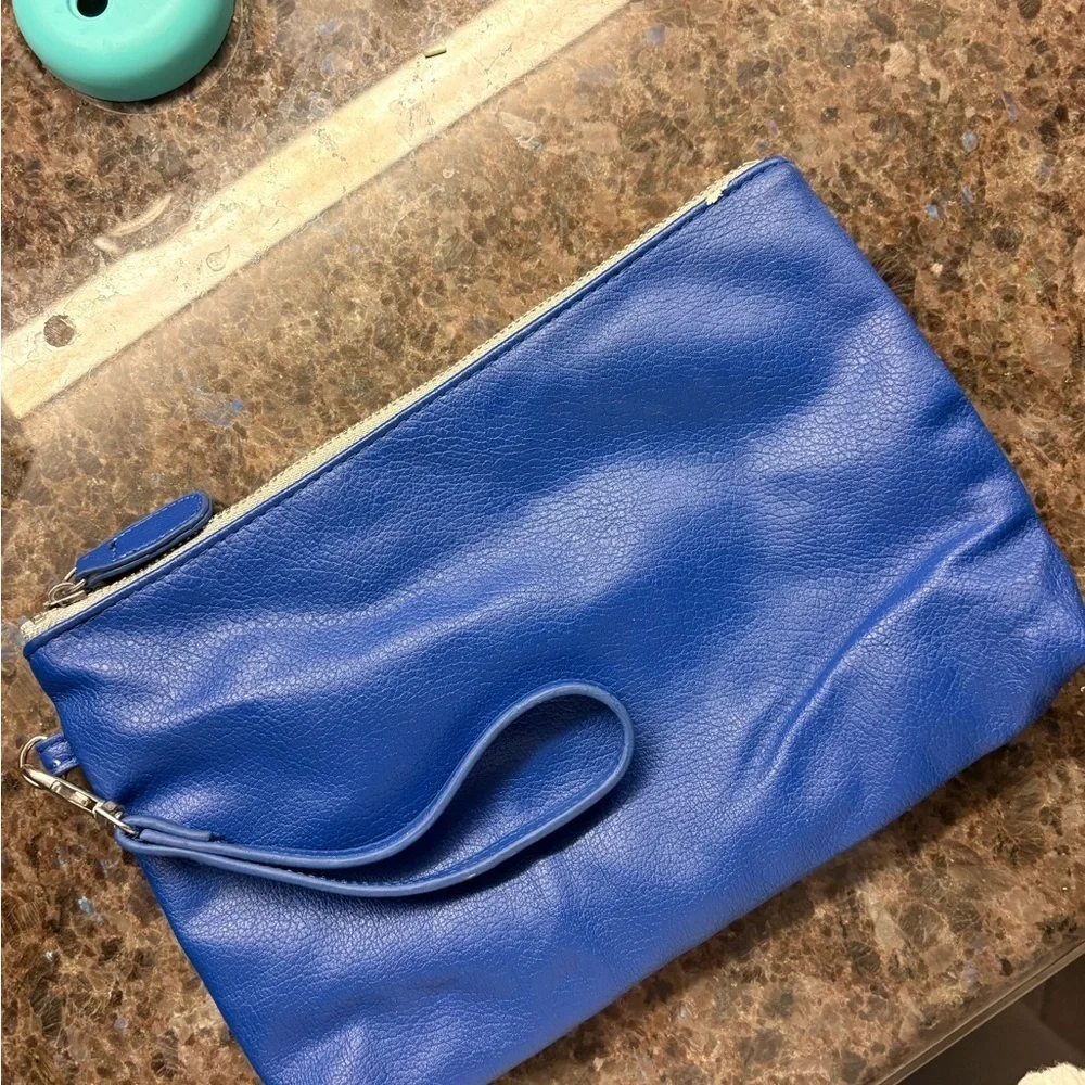 Old Navy Blue Faux Leather Wristlet clutch/purse